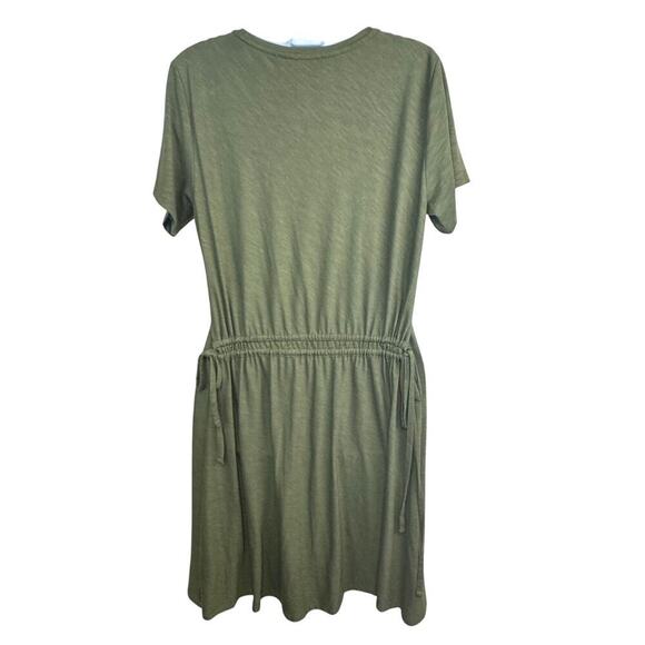 New Theory Vormond Knit Olive Green T-shirt Dress Elastic Tie Waist Women's M - Picture 5 of 13